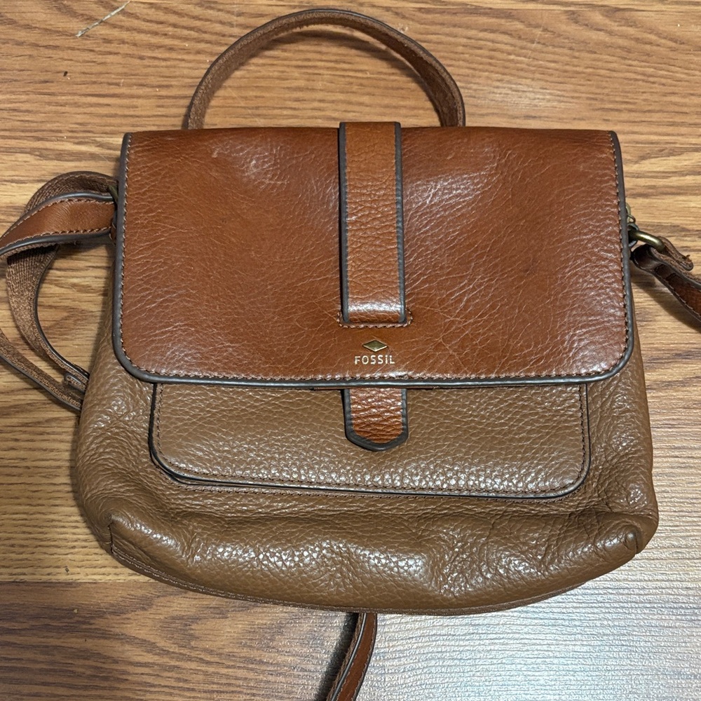 Fossil Two-Tone Brown Leather Crossbody Bag